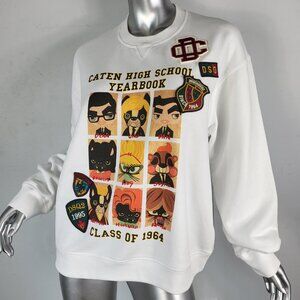 NWT~$585~DSQUARED2~XL~ITALY~WHITE BLACK YEARBOOK CLASS SWEATSHIRT SHIRT JACKET